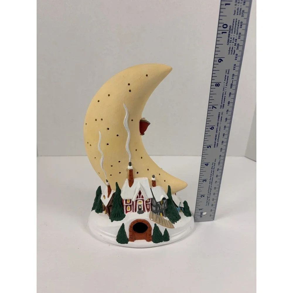 Crescent Moon Village Town Santa Snow Scape Light Lamp Ceramic No Light Kit